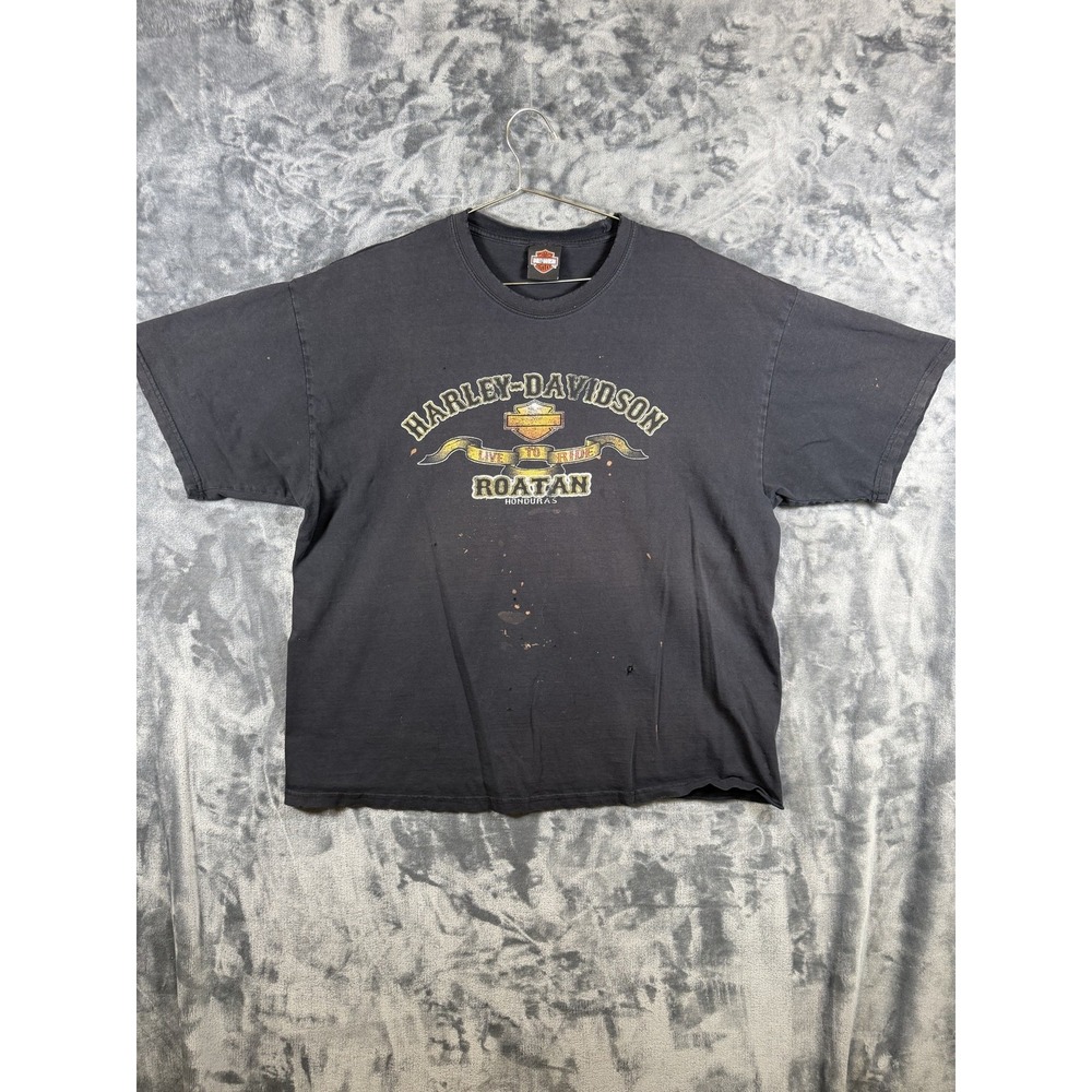 Harley-Davidson Shirt Mens 3XL Black Roatan Pirate Skull Biker Graphic Tee